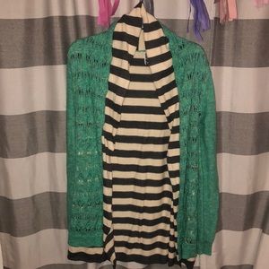 BKE aqua & striped cardigan sz L